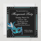 Invitation Black Turquoise Blue Masquerade Party (Dos)