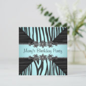 Invitation Black Turquoise Blue Zebra Fête d'anniversaire des (Debout devant)