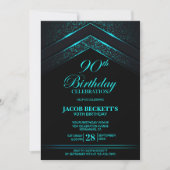 Invitation Black Turquoise moderne 90e fête d'anniversaire (Devant)