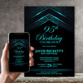 Invitation Black Turquoise moderne 95e fête d'anniversaire