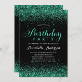 Invitation Black Turquoise Parties scintillant verte Étincell (Devant / Derrière)