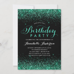 Invitation Black Turquoise Parties scintillant verte Étincell