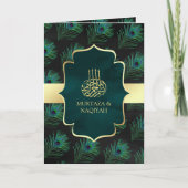 Invitation Black Turquoise Peacock Feathers QR Code Mariage m (Devant)