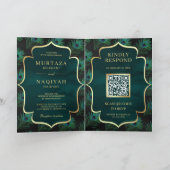 Invitation Black Turquoise Peacock Feathers QR Code Mariage m (Intérieur)