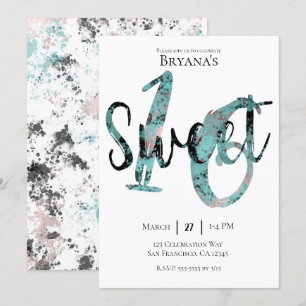 Invitation Black Turquoise Rose Gold Rose Sweet 16 Anniversai