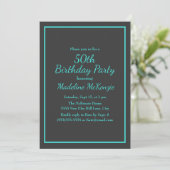 Invitation Black Turquoise Striped 50th Birthday Party (Debout devant)