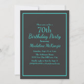 Invitation Black Turquoise Striped 70th Birthday Party (Devant)