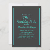 Invitation Black Turquoise Striped 75th Birthday Party (Devant)