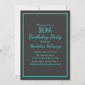 Invitation Black Turquoise Striped 80th Birthday Party (Devant)