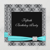 Invitation Black Turquoise Womans Classy 50e anniversaire fêt (Devant / Derrière)
