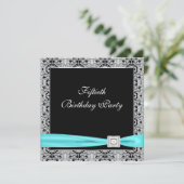 Invitation Black Turquoise Womans Classy 50e anniversaire fêt (Debout devant)
