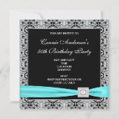 Invitation Black Turquoise Womans Classy 50e anniversaire fêt (Dos)