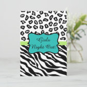 Invitation Black Turquoise Zebra Leopard Skin Girls Night Out (Debout devant)