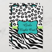 Invitation Black Turquoise Zebra Leopard Skin Girls Night Out (Devant / Derrière)