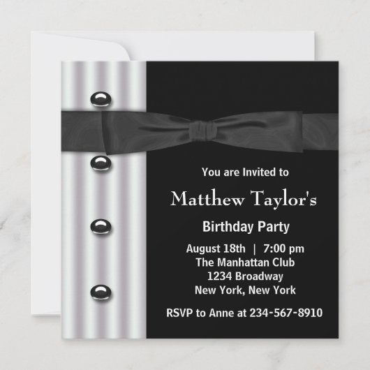 Invitation Black Tuxedo Black Bow Cravate Hommes fête d'anniv (Devant)