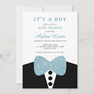 Invitation Black Tuxedo Blue Parties scintillant Bow Cravate