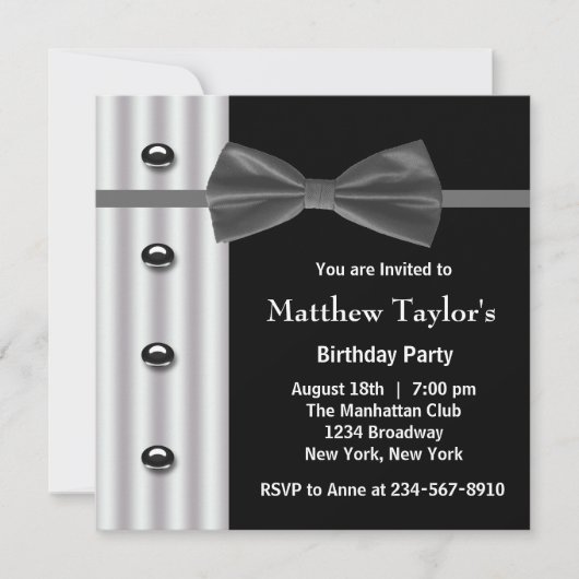 Invitation Black Tuxedo Bow Cravate Hommes fête d'anniversair (Devant)