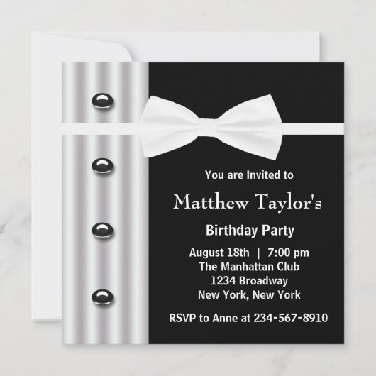 Invitation Black Tuxedo Bow Cravate Hommes fête d'anniversair (Devant)