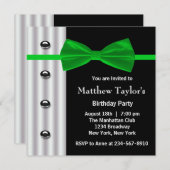 Invitation Black Tuxedo Green Bow Cravate Hommes fête d'anniv (Devant / Derrière)