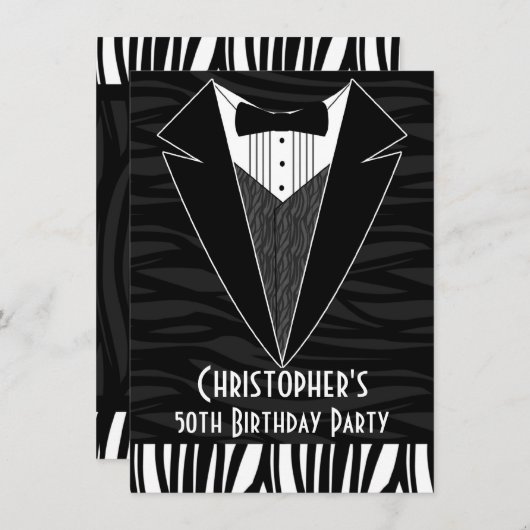 Invitation Black Tuxedo Hommes 50e anniversaire de fête Invit (Devant / Derrière)