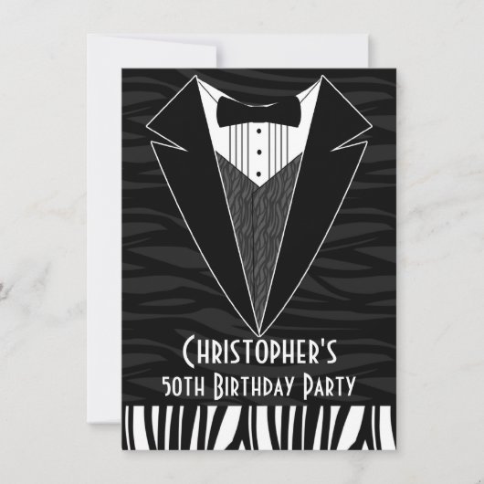 Invitation Black Tuxedo Hommes 50e anniversaire de fête Invit (Devant)