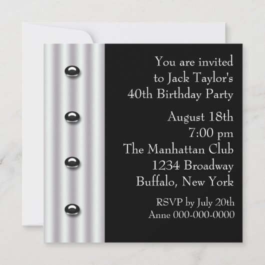 Invitation Black Tuxedo Mans 40e fête d'anniversaire (Dos)