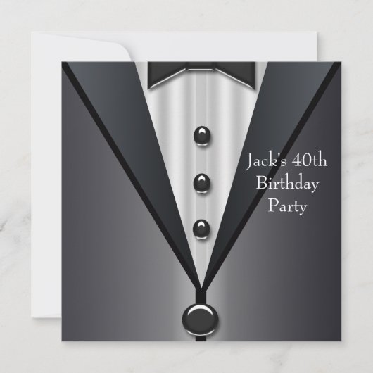 Invitation Black Tuxedo Mans 40e fête d'anniversaire (Devant)