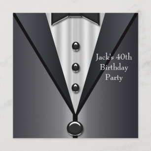 Invitation Black Tuxedo Mans 40e fête d'anniversaire