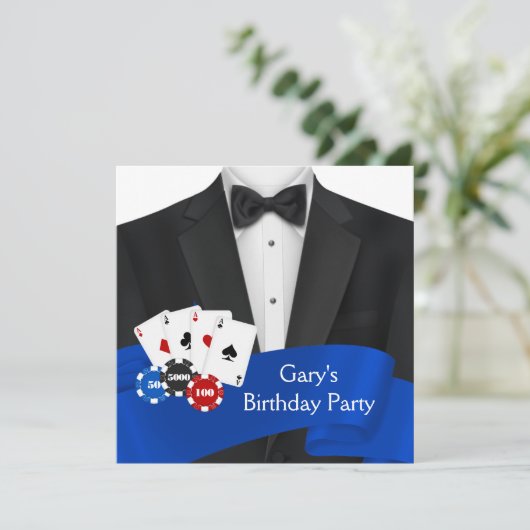 Invitation Black Tuxedo Mans Poker fête d'anniversaire (Debout devant)