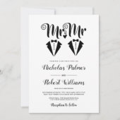 Invitation Black tuxedo Mr and Mr two grooms gay wedding (Devant)