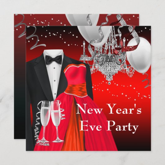 Invitation Black Tuxedo Red (Devant / Derrière)