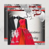 Invitation Black Tuxedo Red Robe Noël Art (Devant / Derrière)