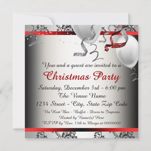 Invitation Black Tuxedo Red Robe Noël Art (Dos)