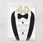 Invitation Black Tuxedo Suit Gold Mens 40e fête d'anniversair (Devant)