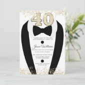 Invitation Black Tuxedo Suit Gold Mens 40e fête d'anniversair (Debout devant)