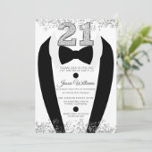 Invitation Black Tuxedo Suit Silver Mens 21e fête d'anniversa (Debout devant)