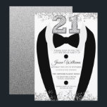 Invitation Black Tuxedo Suit Silver Mens 21e fête d'anniversa<br><div class="desc">Black Tuxedo Suit Silver Mens 21e anniversaire de fête Invitation Variations à l'invitation et articles correspondants dans notre magasin</div>