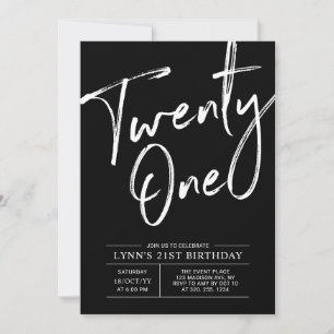 Invitation Black Twenty one Moderne fête d'anniversaire 21