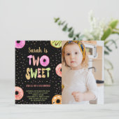 Invitation Black Two Sweet Pastel Photo Donut Anniversaire (Debout devant)