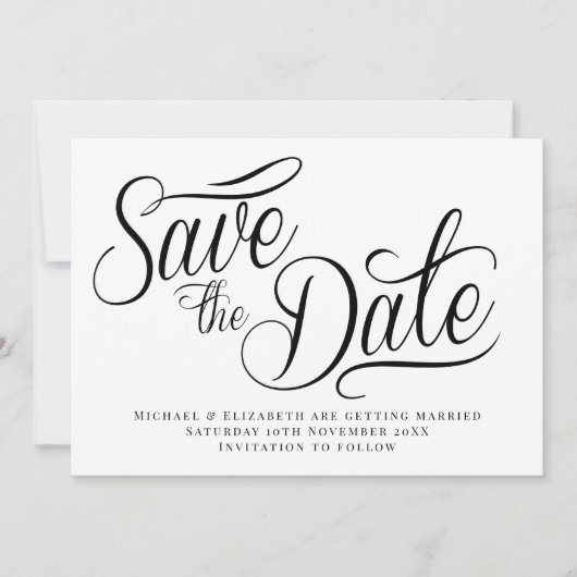 Invitation Black Typo Modern White Save The Date (Devant)