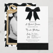 Invitation Black Velvet Bow Elegant Posh Photo Fête des marié (Devant / Derrière)