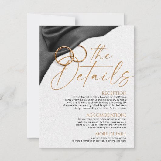 Invitation Black Velvet Wedding Details Card (Devant)