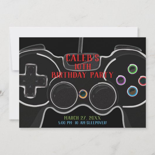 Invitation Black Video Game Controller Anniversaire (Devant)