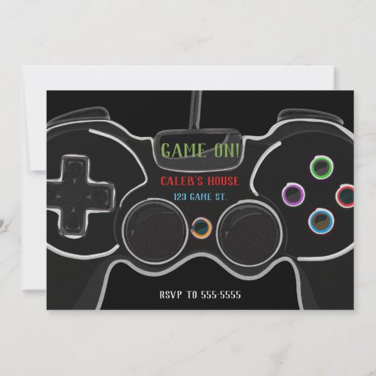 Invitation Black Video Game Controller Anniversaire (Dos)