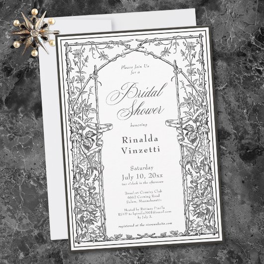 Invitation Black Vintage Botanical Trellis Bridal Shower