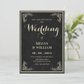 Invitation Black vintage elegant wedding (Debout devant)