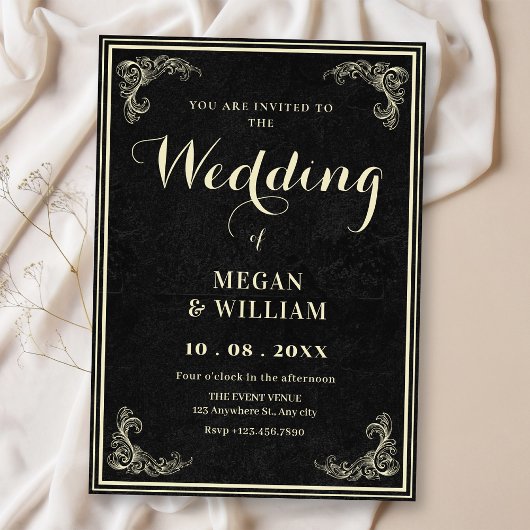 Invitation Black vintage elegant wedding