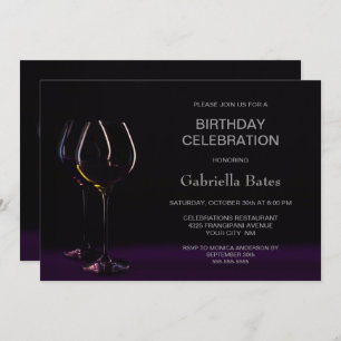 Invitation Black violet Anniversaire Vin Glass Party