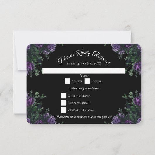 Invitation Black Violet Floral Élégant Mariage Gothique (Devant)