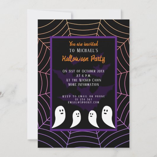 Invitation Black violet toile d'araignée Halloween fantôme (Devant)